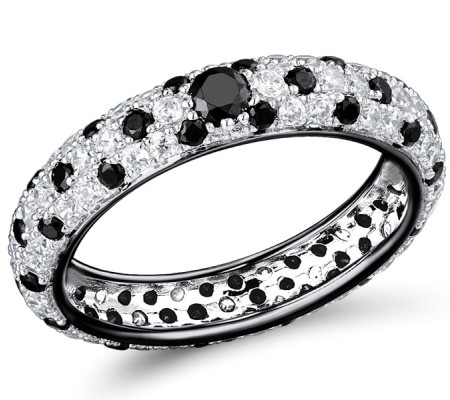 Sterling Silver w/ Black White Plating Ring Black Spinel,White Cubic Zirconia (R310104HBSNZ1SK1925)