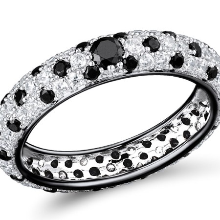 Sterling Silver w/ Black White Plating Ring Black Spinel,White Cubic Zirconia (R310104HBSNZ1SK1925)