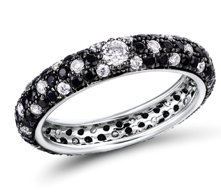 Sterling Silver w/ Black White Plating Ring Black Spinel,White Cubic Zirconia (R310104HBSNZSK925)