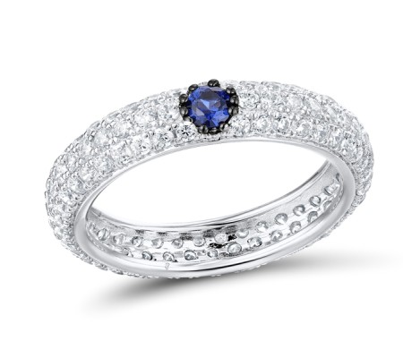 Sterling Silver w/ Black White Plating Ring Blue Nano Cubic Zirconia,White Cubic Zirconia (R310104HBZZ3SK925)