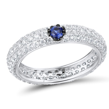Sterling Silver w/ Black White Plating Ring Blue Nano Cubic Zirconia,White Cubic Zirconia (R310104HBZZ3SK925)