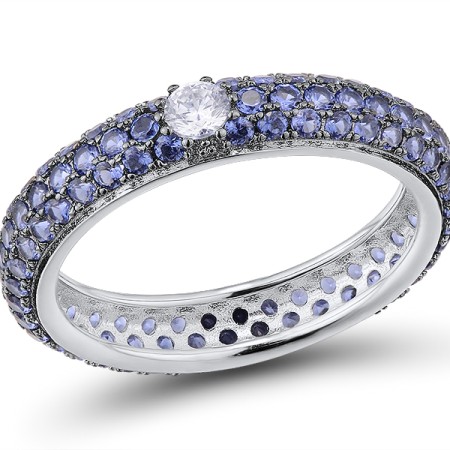 Sterling Silver w/ Black White Plating Ring Blue Nano Cubic Zirconia,White Cubic Zirconia (R310104HBZZSK925)