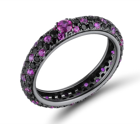 Sterling Silver w/ Black Plating Ring Created Ruby,Black Spinel (R310104HCRB1SB925)