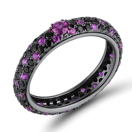 Sterling Silver w/ Black Plating Ring Created Ruby,Black Spinel (R310104HCRB1SB925)