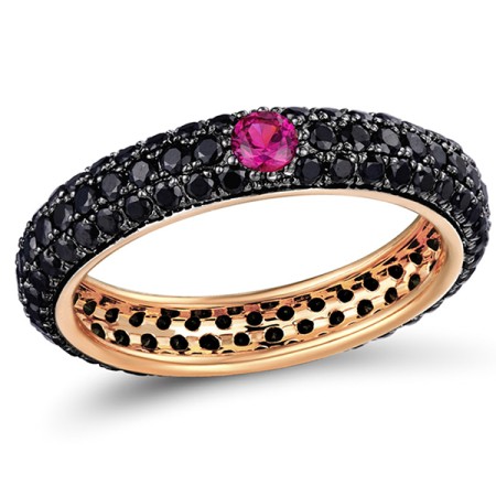 Sterling Silver w/ Rose Black Plating Ring Created Ruby,Black Spinel (R310104HCRBSD925)