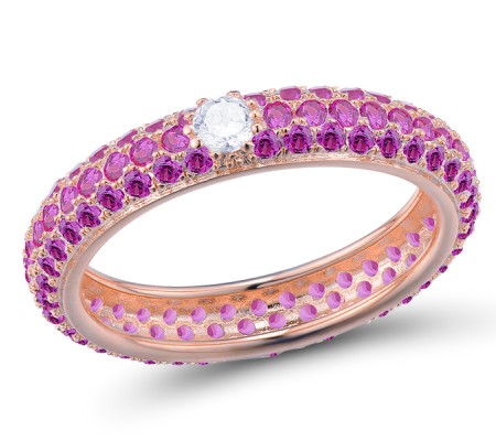 Sterling Silver w/ Rose Plating Ring Created Ruby,White Cubic Zirconia (R310104HCRZ2SR925)
