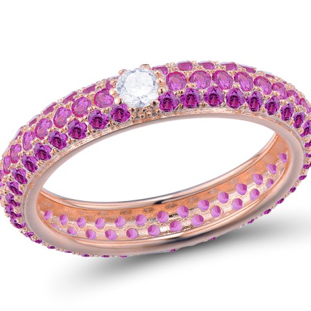 Sterling Silver w/ Rose Plating Ring Created Ruby,White Cubic Zirconia (R310104HCRZ2SR925)