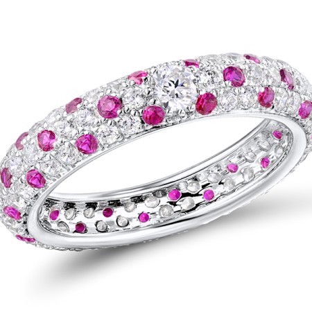 Sterling Silver Ring Created Ruby,White Cubic Zirconia (R310104HCRZSL925)