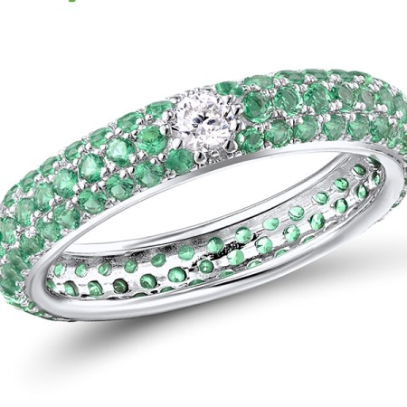 Sterling Silver Ring White Cubic Zirconia,Green Spinel (R310104HGSZ3SL925)