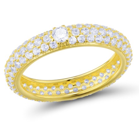 Sterling Silver w/ Yellow Plating Ring White Cubic Zirconia (R310104HWCZSY925)