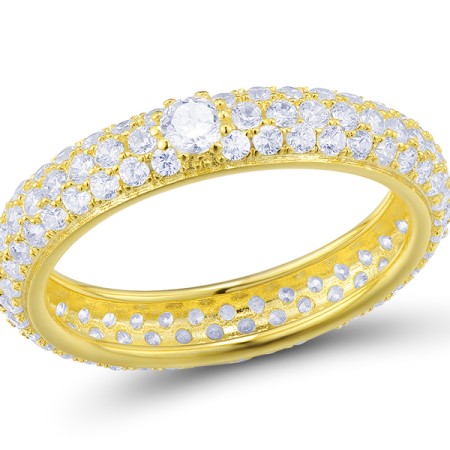 Sterling Silver w/ Yellow Plating Ring White Cubic Zirconia (R310104HWCZSY925)