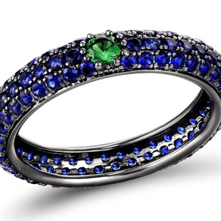 Sterling Silver w/ Black Plating Ring Blue Nano Cubic Zirconia,Green Spinel (R310104SCG1SB925)