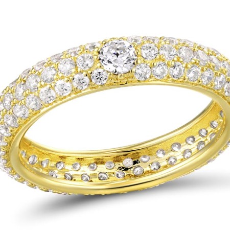 Sterling Silver w/ Yellow Plating Ring White Cubic Zirconia (R310104WCZSY925) - US 6.75