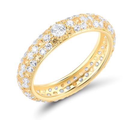 Sterling Silver w/ Yellow Plating Ring White Cubic Zirconia,Yellow Nano Crystal (R310104WYZ1SY925) - US 5