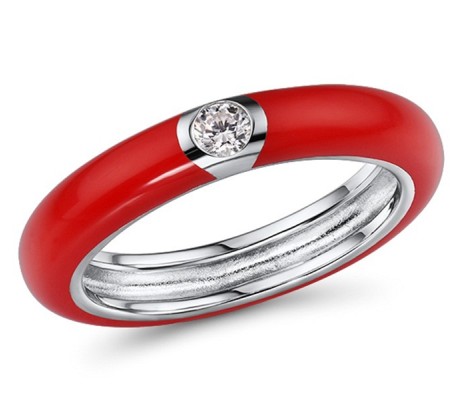 Sterling Silver Ring Enamel,White Cubic Zirconia (R310105EA10SL925) - US 6