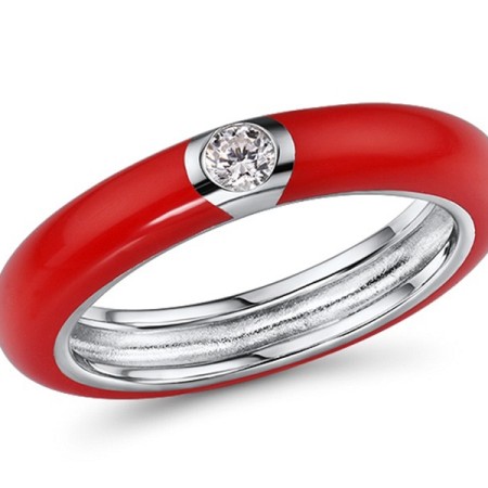 Sterling Silver Ring Enamel,White Cubic Zirconia (R310105EA10SL925) - US 6