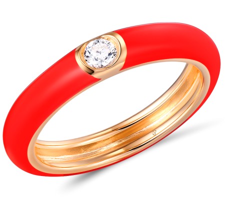 Sterling Silver w/ Rose Plating Ring Enamel,White Cubic Zirconia (R310105EA10SR925) - US 6