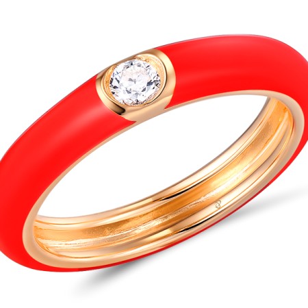 Sterling Silver w/ Rose Plating Ring Enamel,White Cubic Zirconia (R310105EA10SR925) - US 6