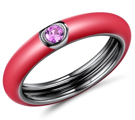 Sterling Silver w/ Black Plating Ring Created Pink Sapphire,Enamel (R310105EA15SB925) - US 5.5