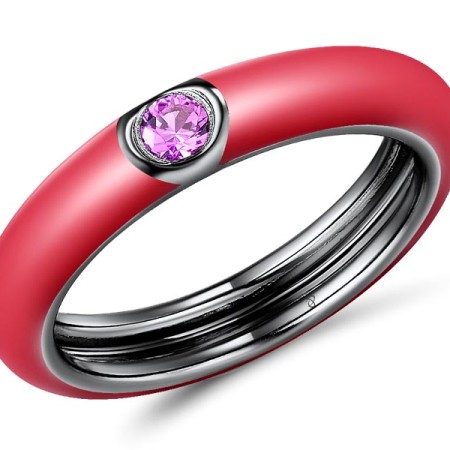 Sterling Silver w/ Black Plating Ring Created Pink Sapphire,Enamel (R310105EA15SB925) - US 5.5