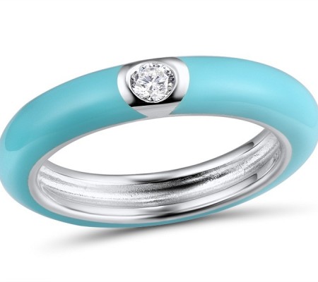 Sterling Silver Ring Enamel,White Cubic Zirconia (R310105EA38SL925) - US 6.75