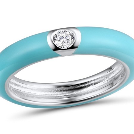 Sterling Silver Ring Enamel,White Cubic Zirconia (R310105EA38SL925) - US 6.75