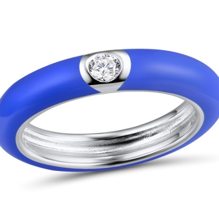 Sterling Silver Ring Enamel,White Cubic Zirconia (R310105EA42SL925) - US 6