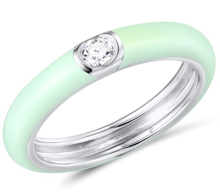 Sterling Silver Ring White Cubic Zirconia,Enamel (R310105ENA1SL925) - US 7.25