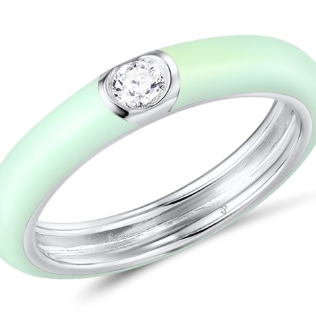 Sterling Silver Ring White Cubic Zirconia,Enamel (R310105ENA1SL925) - US 7.25