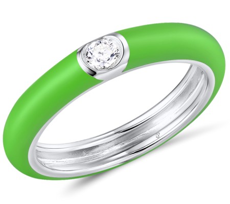 Sterling Silver Ring Enamel,White Cubic Zirconia (R310105ENA3SL925) - US 6