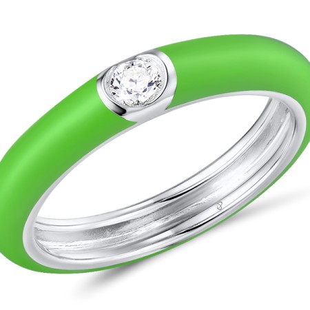 Sterling Silver Ring Enamel,White Cubic Zirconia (R310105ENA3SL925) - US 6