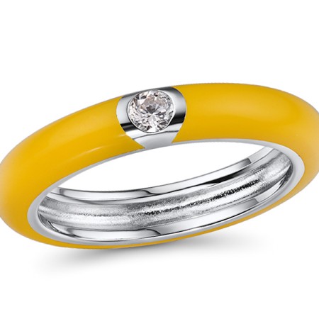 Sterling Silver Ring Enamel,White Cubic Zirconia (R310105ENA4SL925) - US 6