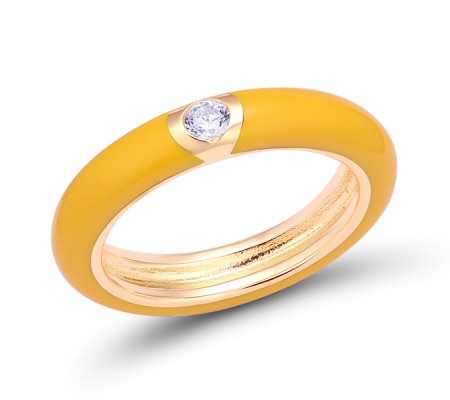 Sterling Silver w/ Rose Plating Ring Enamel,White Cubic Zirconia (R310105ENA4SR925) - US 6