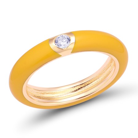 Sterling Silver w/ Rose Plating Ring Enamel,White Cubic Zirconia (R310105ENA4SR925) - US 6