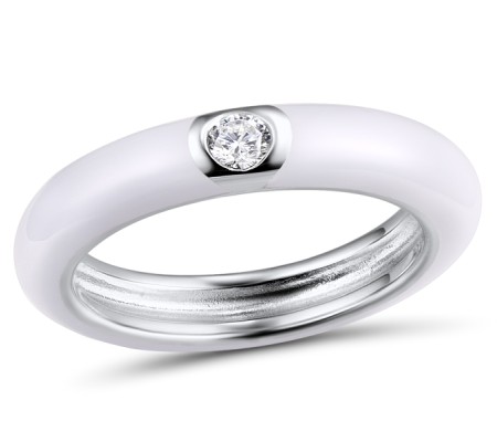 Sterling Silver Ring Enamel,White Cubic Zirconia (R310105ENA5SL925) - US 6.75