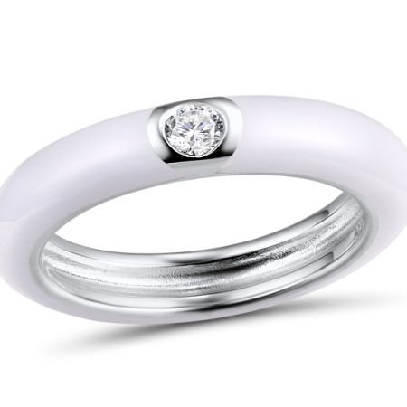 Sterling Silver Ring Enamel,White Cubic Zirconia (R310105ENA5SL925) - US 6.75