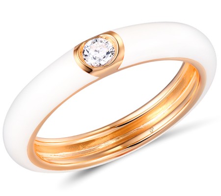 Sterling Silver w/ Rose Plating Ring Enamel,White Cubic Zirconia (R310105ENA5SR925) - US 6