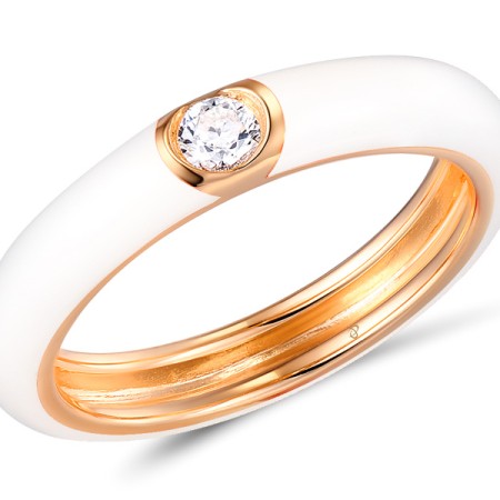 Sterling Silver w/ Rose Plating Ring Enamel,White Cubic Zirconia (R310105ENA5SR925) - US 6