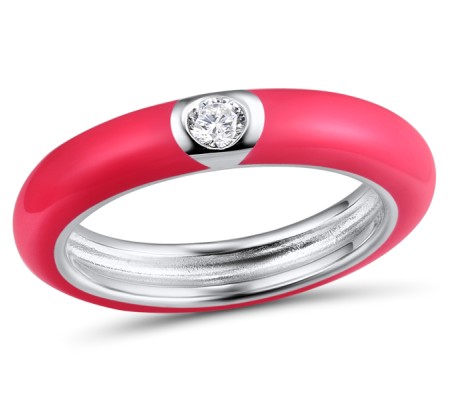 Sterling Silver Ring Enamel,White Cubic Zirconia (R310105ENA6SL925) - US 6.75