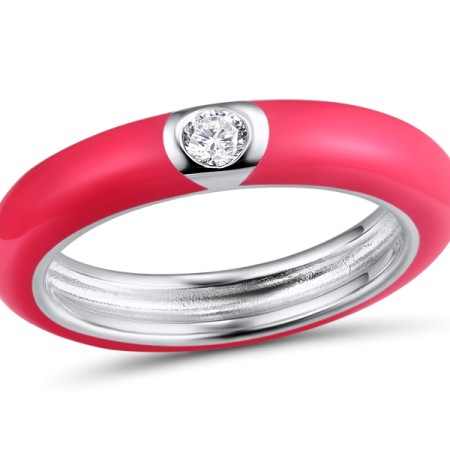 Sterling Silver Ring Enamel,White Cubic Zirconia (R310105ENA6SL925) - US 6.75