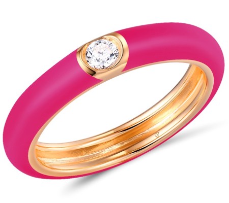 Sterling Silver w/ Rose Plating Ring Enamel,White Cubic Zirconia (R310105ENA6SR925) - US 6