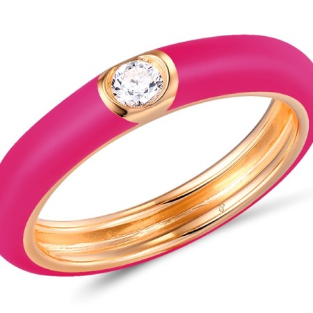 Sterling Silver w/ Rose Plating Ring Enamel,White Cubic Zirconia (R310105ENA6SR925) - US 6