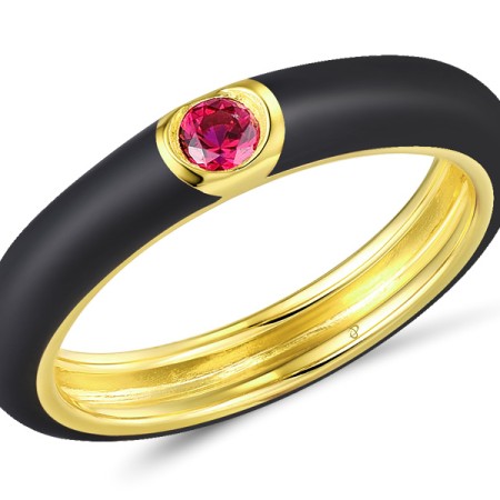 Sterling Silver w/ Yellow Plating Ring Created Ruby,Enamel (R310105ENA7SY925) - US 6