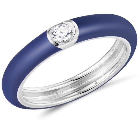 Sterling Silver Ring Enamel,White Cubic Zirconia (R310105ENA8SL925) - US 6.75