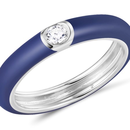 Sterling Silver Ring Enamel,White Cubic Zirconia (R310105ENA8SL925) - US 6.75