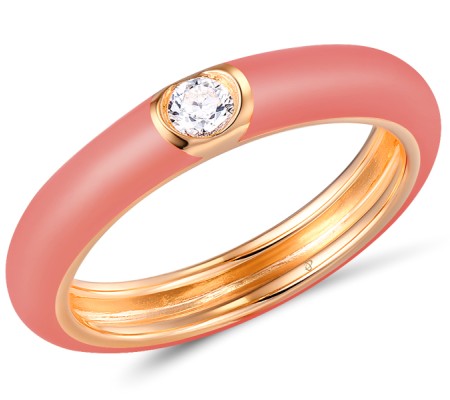 Sterling Silver w/ Rose Plating Ring Enamel,White Cubic Zirconia (R310105ENASR925) - US 7.25