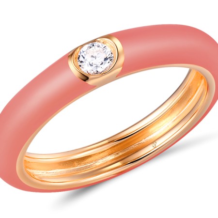 Sterling Silver w/ Rose Plating Ring Enamel,White Cubic Zirconia (R310105ENASR925) - US 7.25