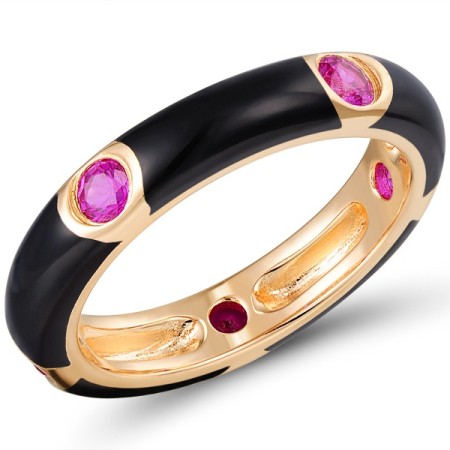 Sterling Silver w/ Rose Plating Ring Created Ruby,Enamel (R310109ENASR925) - US 6