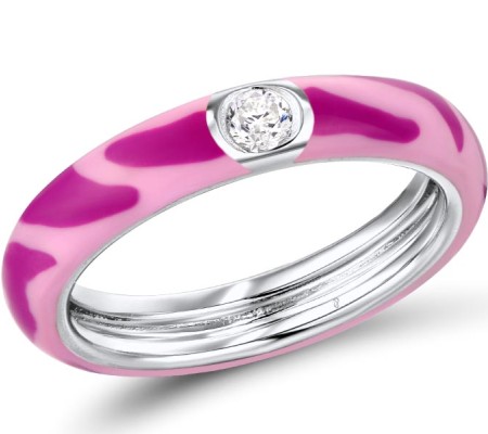 Sterling Silver Ring Enamel,White Cubic Zirconia (R310111ENA4SL925) - US 6