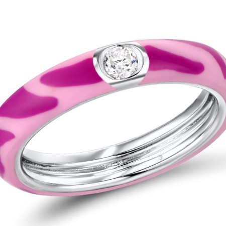 Sterling Silver Ring Enamel,White Cubic Zirconia (R310111ENA4SL925) - US 6